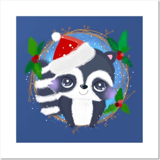 Cute little raccoon Christmas Posters and Art